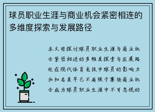 球员职业生涯与商业机会紧密相连的多维度探索与发展路径 球员职业生涯与商业机会紧密相连的多维度探索与发展路径