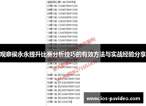 观察侯永永提升比赛分析技巧的有效方法与实战经验分享